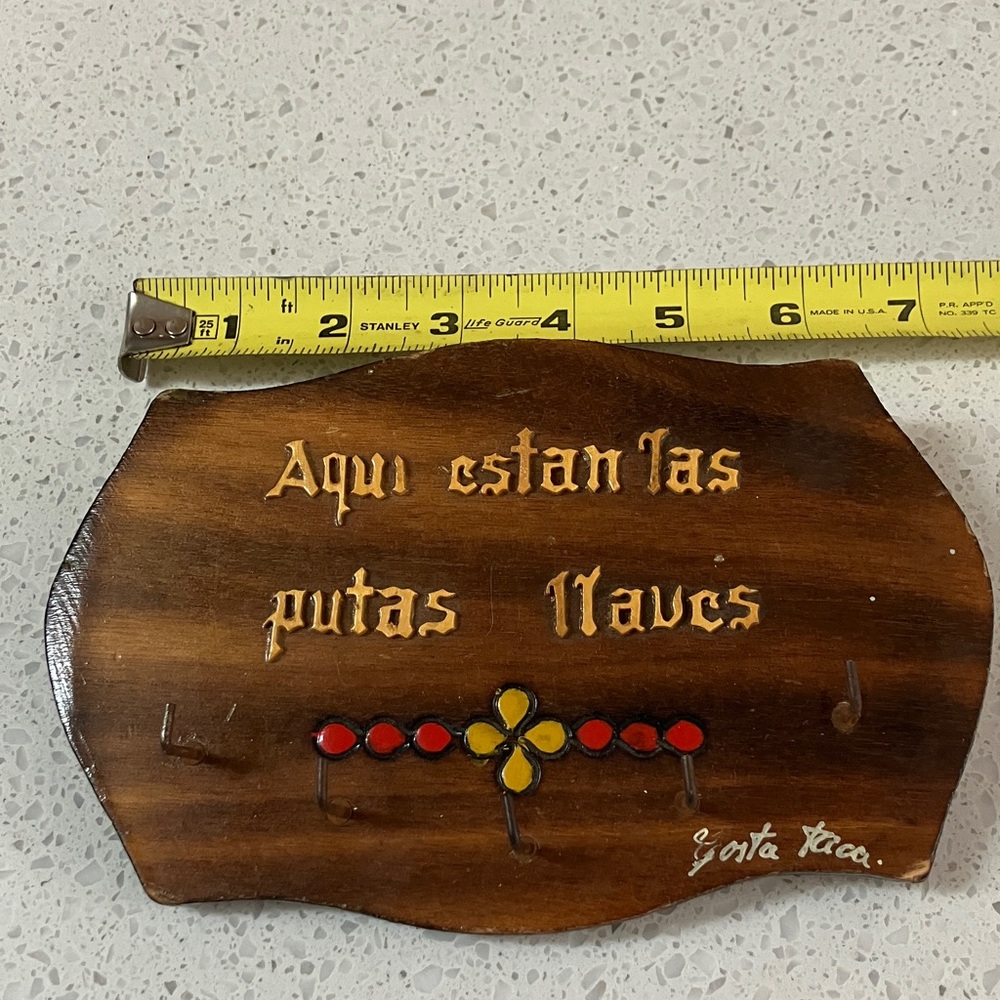 Wooden Wall Key Hook Plaque with Red and Yellow Accents Costa Rica‎